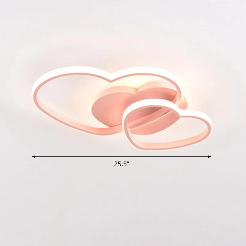 Double Heart Shaped Ceiling Light Romantic Minimalist Metaal Bedroom Flush Mount Led Light White
