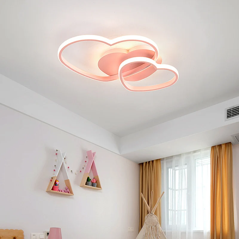 Double Heart Shaped Ceiling Light Romantic Minimalist Metaal Bedroom Flush Mount Led Light White
