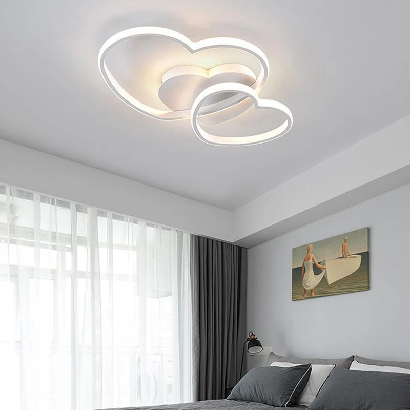 Double Heart Shaped Ceiling Light Romantic Minimalist Metaal Bedroom Flush Mount Led Light White