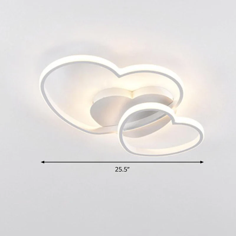 Double Heart Shaped Ceiling Light Romantic Minimalist Metaal Bedroom Flush Mount Led Light White