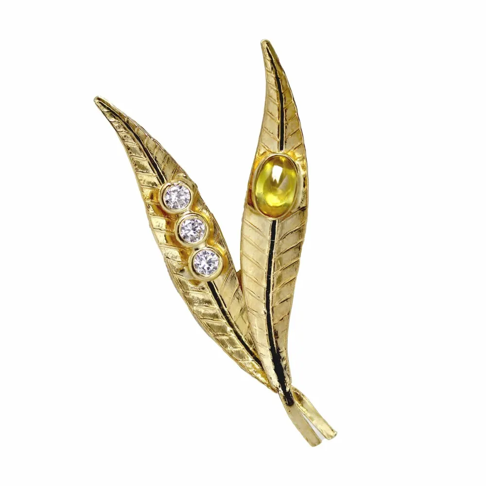 Double leaf gouden brooch