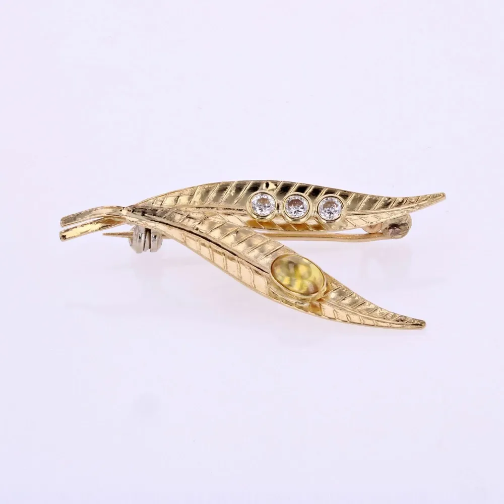 Double leaf gouden brooch