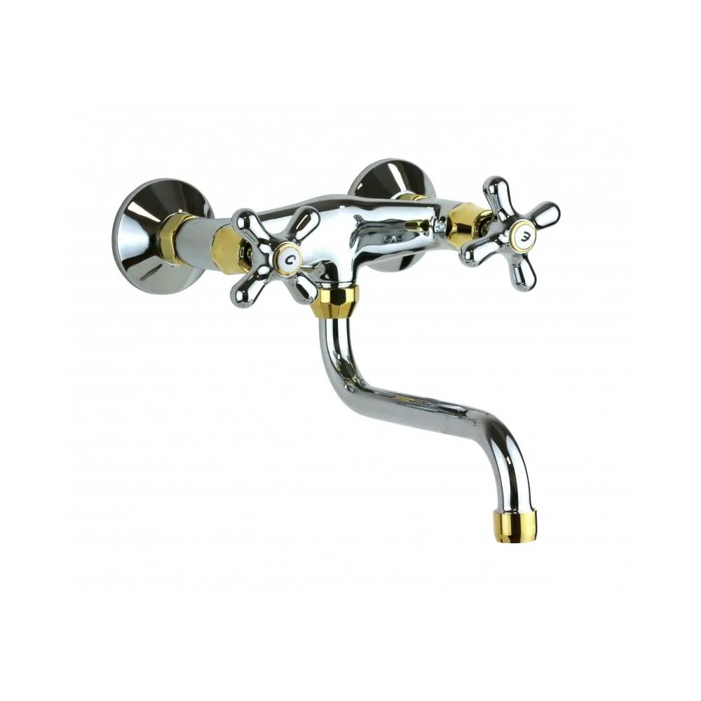 Double lever sink group wall-mounted kitchen Iris series model IRV161CO Verguld chrome Paffoni