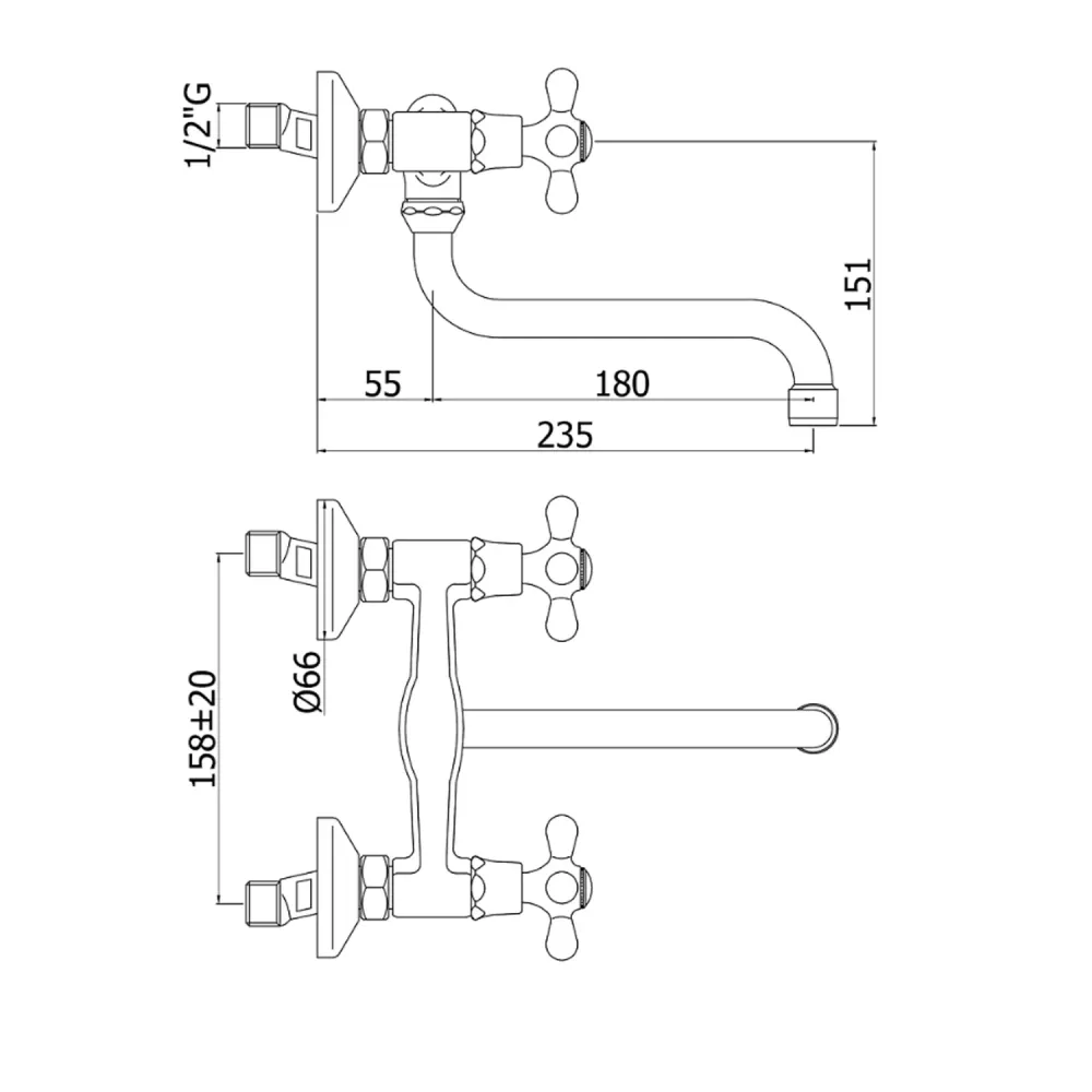 Double lever sink group wandopstelling kitchen Iris series model IRV161CR Chrome Paffoni