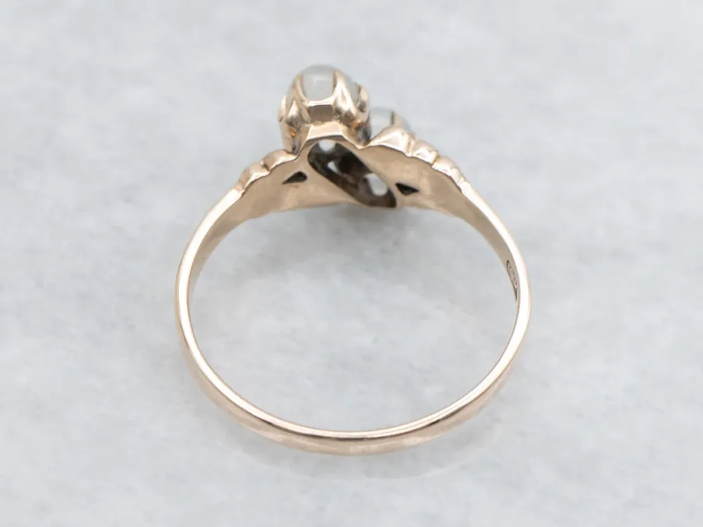 Double Moonstone Victorian Era Rose Gold Bypass Ring