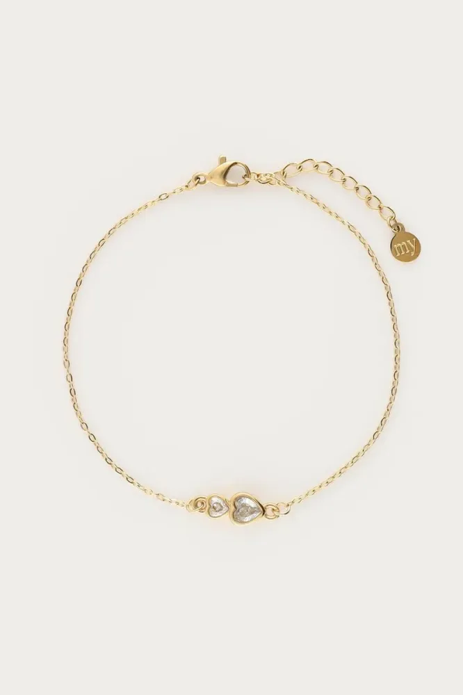 Double Rhinestone Heart Bracelet – Stainless Rvs