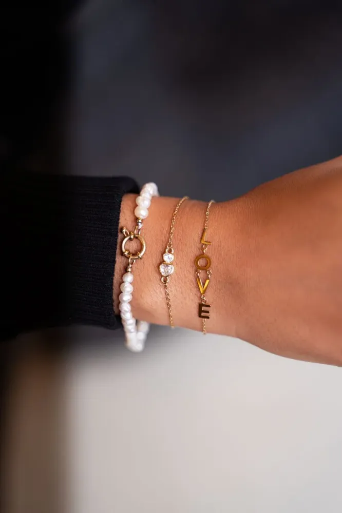 Double Rhinestone Heart Bracelet – Stainless Rvs