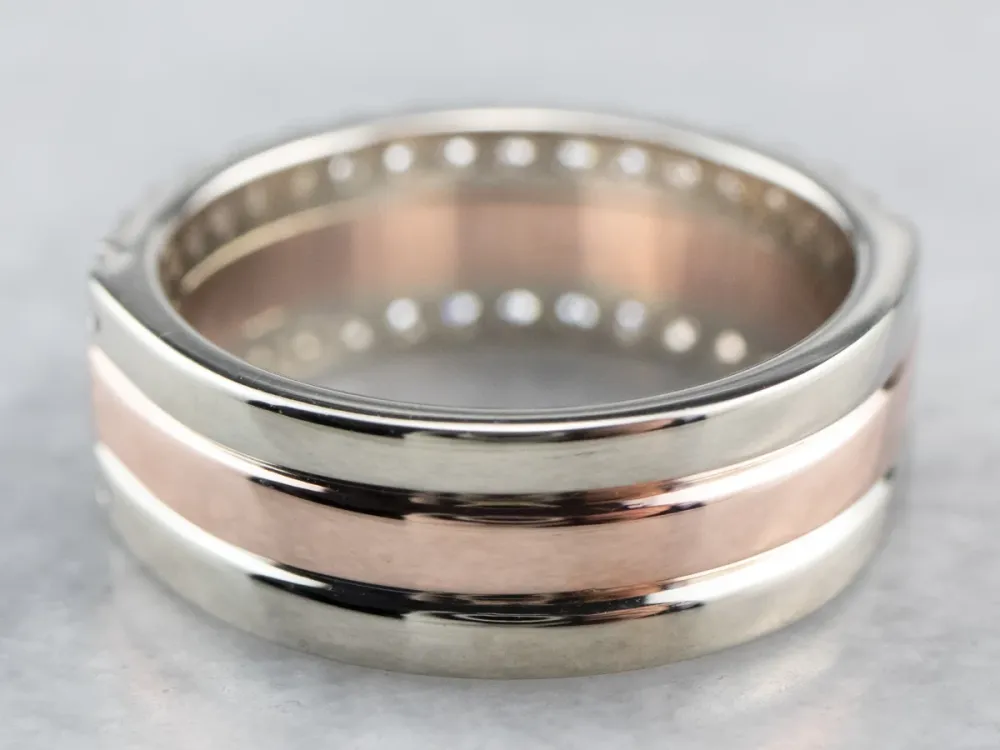 Double Row Diamond Rose Gold Band Ring