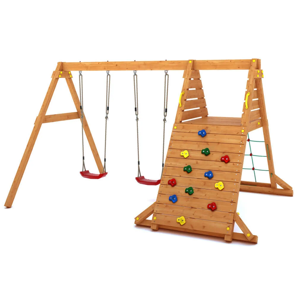 Double swing Spider climbing wall Teakhout color