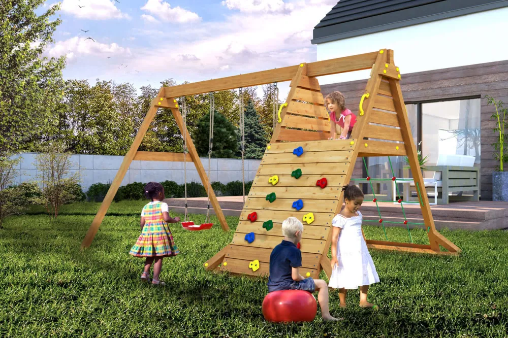 Double swing Spider climbing wall Teakhout color