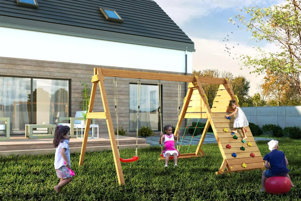 Double swing Spider climbing wall Teakhout color