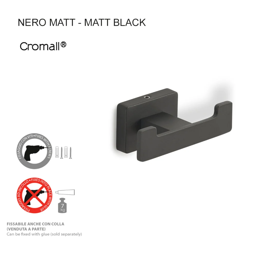 Double wall coat rack Roestvrij Steel Gedy model Atena - Matte Black