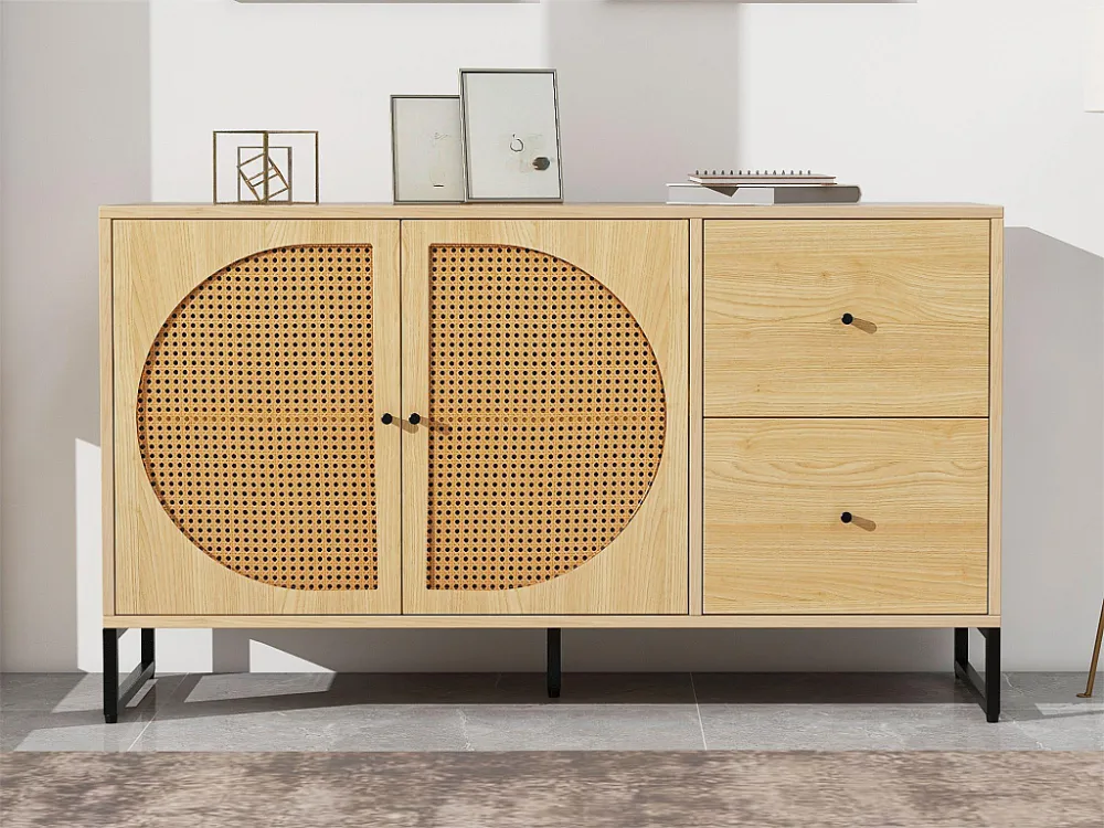 Dressoir met 2 deuren en 2 laden spaanpanelen - rotaneffect - eikenkleur