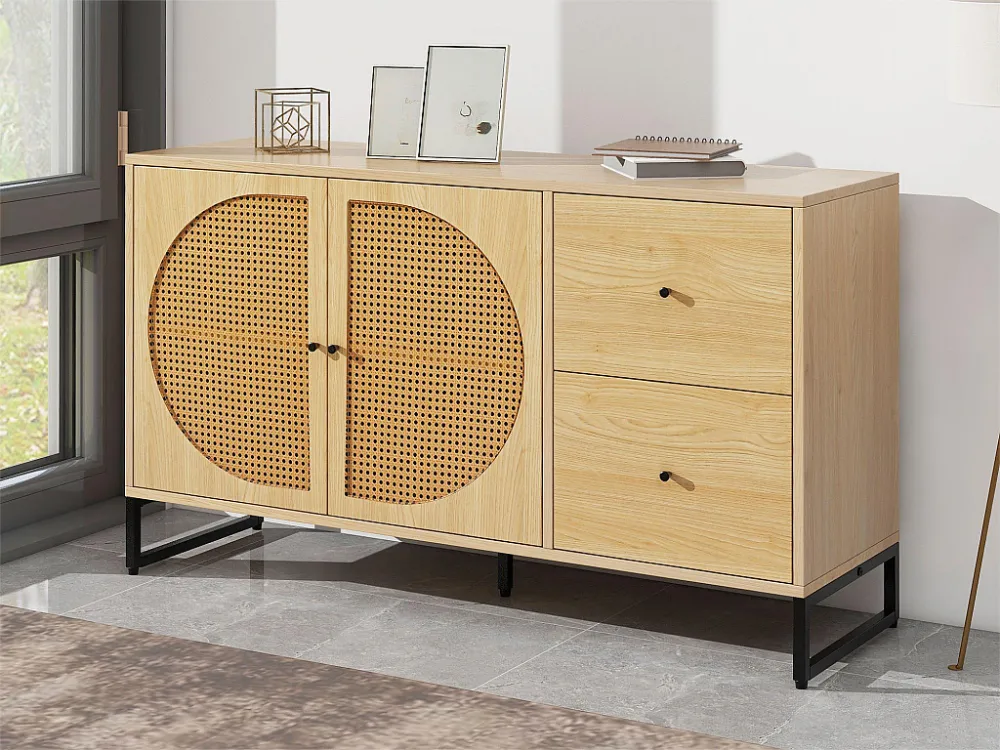 Dressoir met 2 deuren en 2 laden spaanpanelen - rotaneffect - eikenkleur