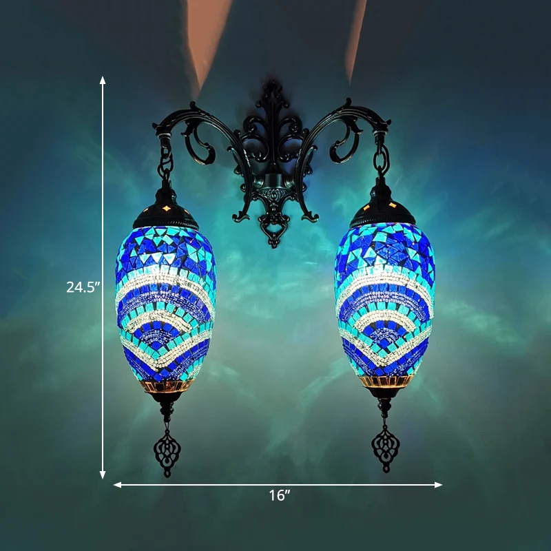 Druppelglas--lood-wandverlichting Mediterraan 2-kops bar-wandmontagelamp rood/oranje/groen