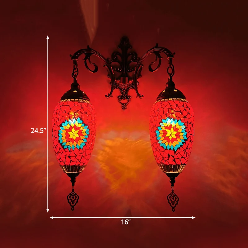 Druppelglas--lood-wandverlichting Mediterraan 2-kops bar-wandmontagelamp rood/oranje/groen
