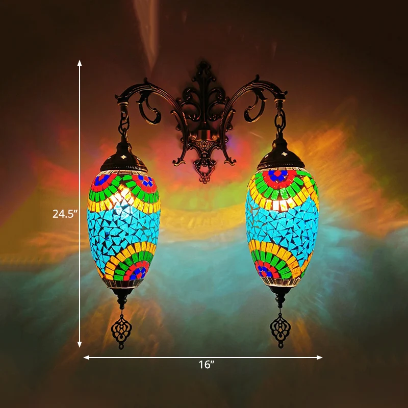 Druppelglas--lood-wandverlichting Mediterraan 2-kops bar-wandmontagelamp rood/oranje/groen