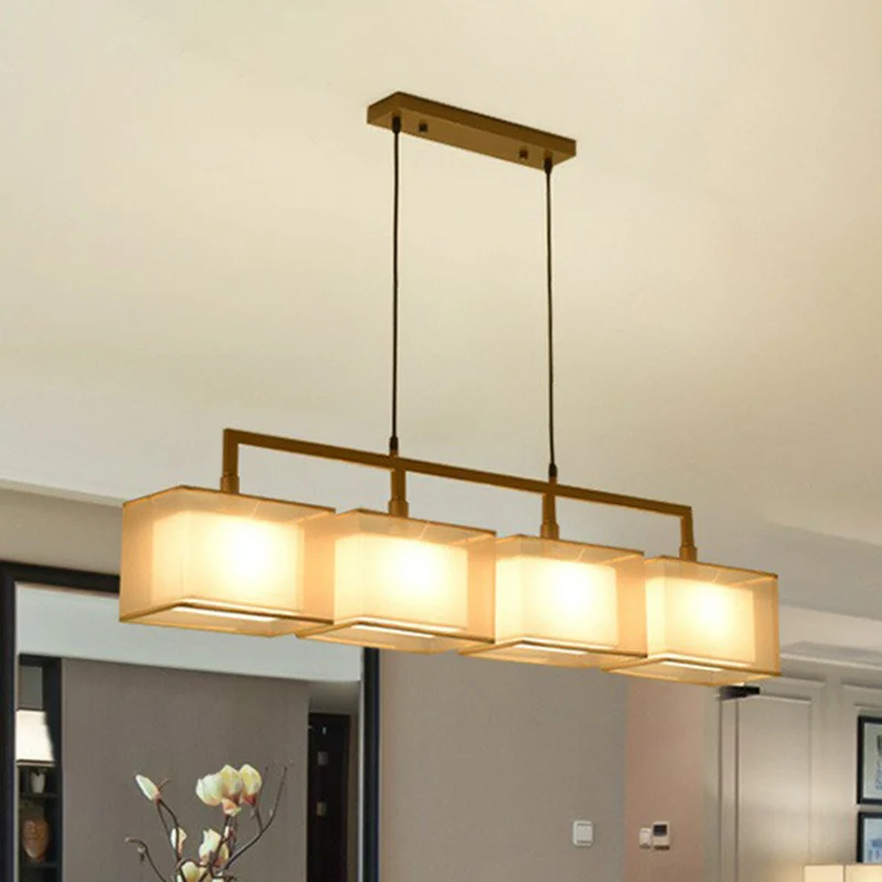 Dual-Rectangle Island Light Minimalistisch Fabric Restaurant Suspension Lighting Fixture Black