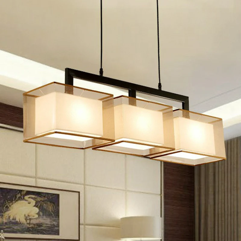 Dual-Rectangle Island Light Minimalistisch Fabric Restaurant Suspension Lighting Fixture Black
