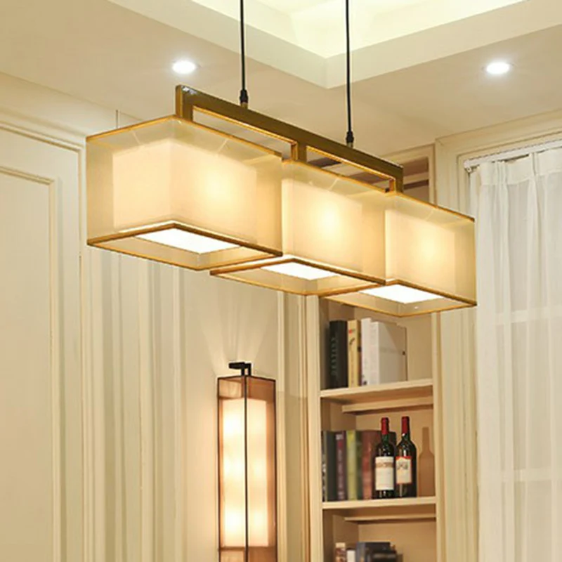 Dual-Rectangle Island Light Minimalistisch Fabric Restaurant Suspension Lighting Fixture Black