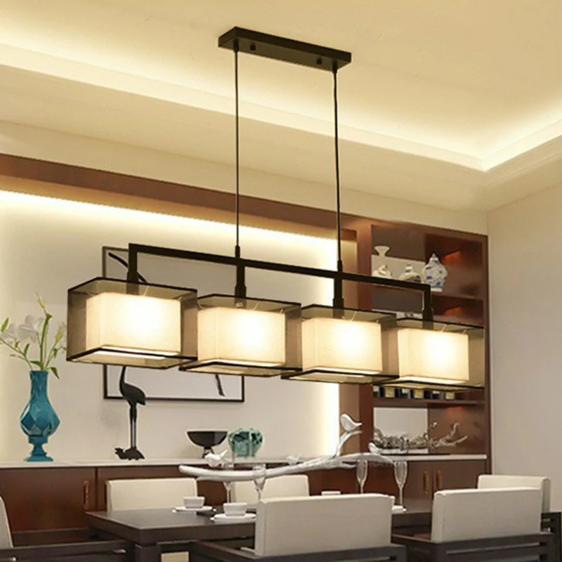 Dual-Rectangle Island Light Minimalistisch Fabric Restaurant Suspension Lighting Fixture Black