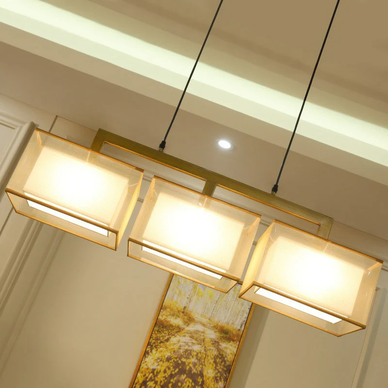 Dual-Rectangle Island Light Strak Fabric Restaurant Suspension Lighting Fixture Black