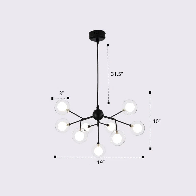 Dubbel Glass Bubbles Chandelier Postmodern Style Firefly Pendant Lamp Restaurant Black