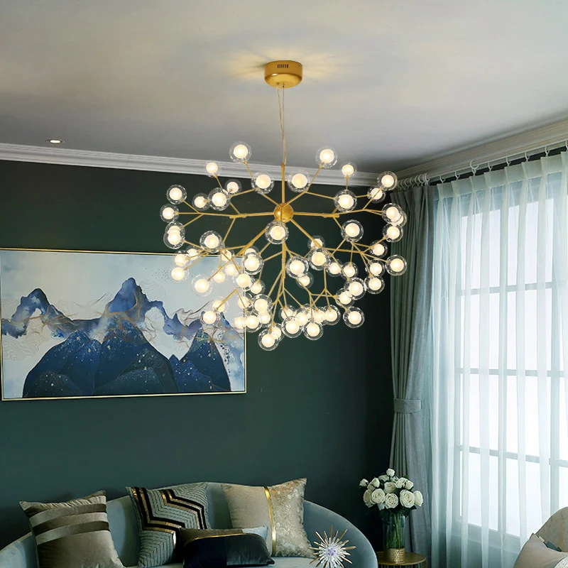 Dubbel Glass Bubbles Chandelier Postmodern Style Firefly Pendant Lamp Restaurant Black