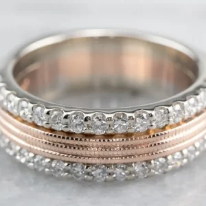Dubbel Row Diamond Rose Gold Band Ring