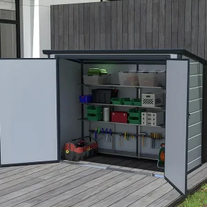 Dubbele containerberging van grijze hars - DENEB - L199 x D90 x H149 cm- Koop nu schappelijk