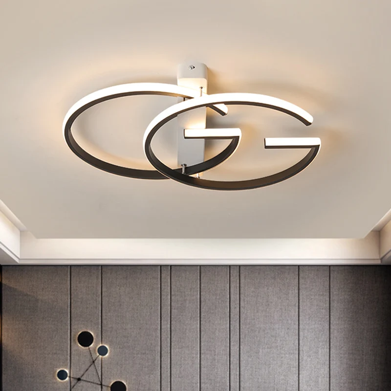 Dubbele G-vormige metalen plafondverlichting Minimalistische LED zwarte halfverzonken montage warm/wit helder, 18"/21,5" b...