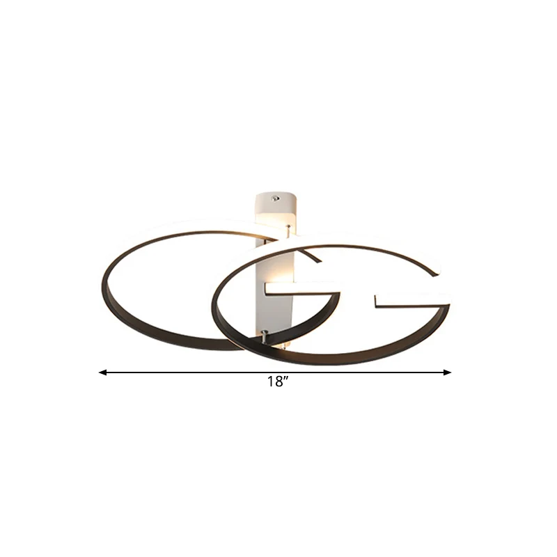 Dubbele G-vormige metalen plafondverlichting Minimalistische LED zwarte halfverzonken montage warm/wit helder, 18"/21,5" b...