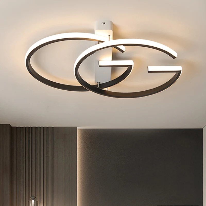 Dubbele G-vormige metalen plafondverlichting Minimalistische LED zwarte halfverzonken montage warm/wit zacht, 18"/21,5" breed