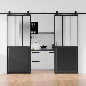 Dubbele schuifdeur met railbevestiging en matglas, 2 x H205 x L83 cm, ARTISTO II