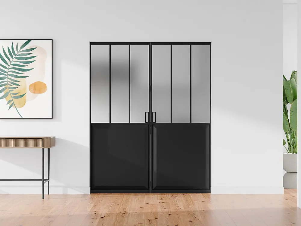 Dubbele schuifdeur met schuifsysteem van mat glas, 2 x H205 x L83 cm, ARTISTO II