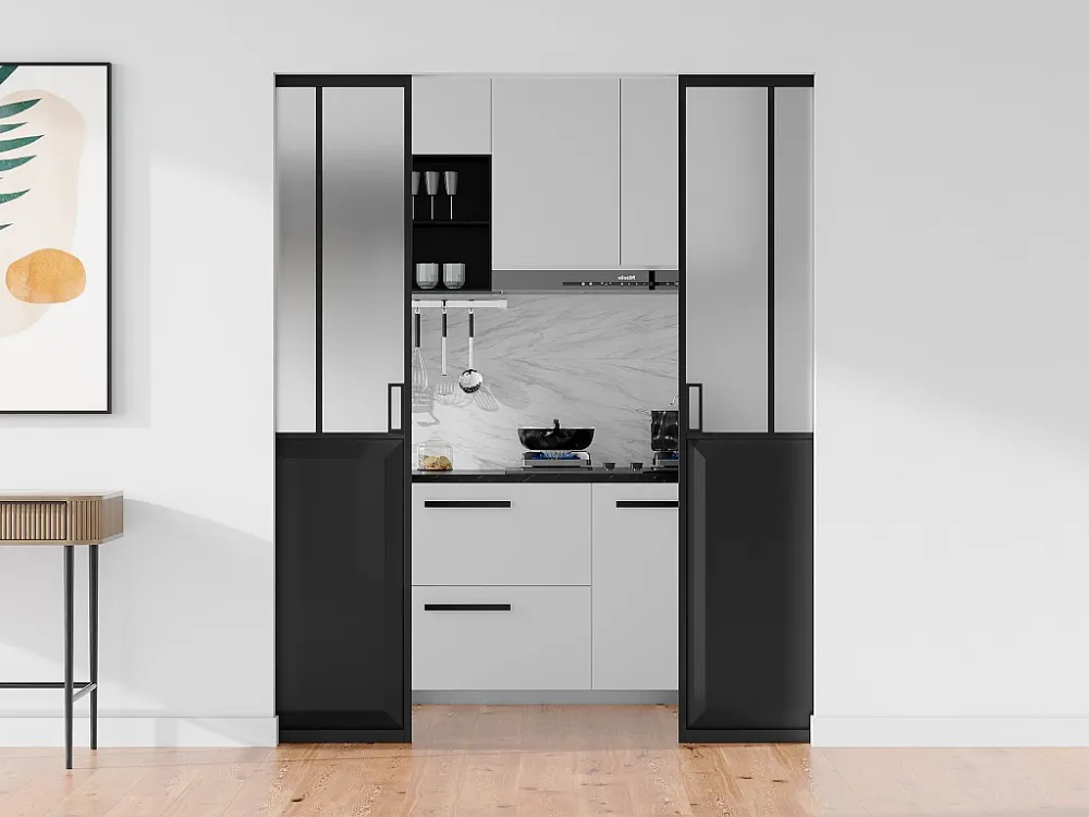 Dubbele schuifdeur met schuifsysteem van mat glas, 2 x H205 x L83 cm, ARTISTO II
