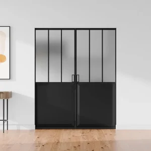 Dubbele schuifdeur met schuifsysteem van mat glas, 2 x H205 x L73 cm, ARTISTO II