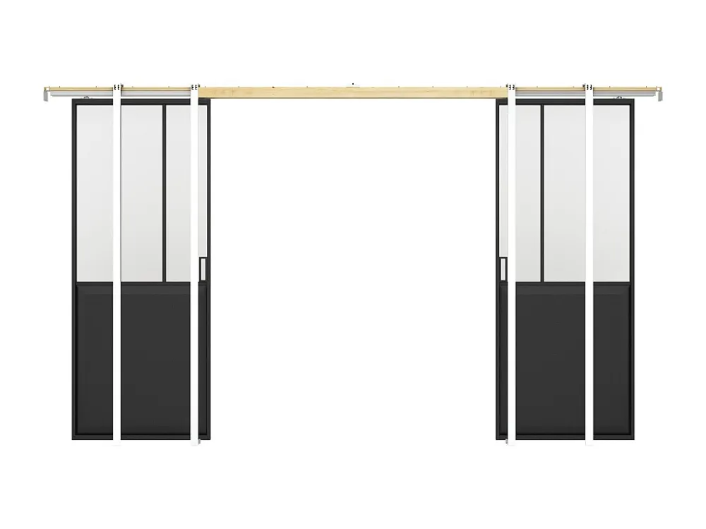 Dubbele schuifdeur met schuifsysteem van mat glas, 2 x H205 x L73 cm, ARTISTO II