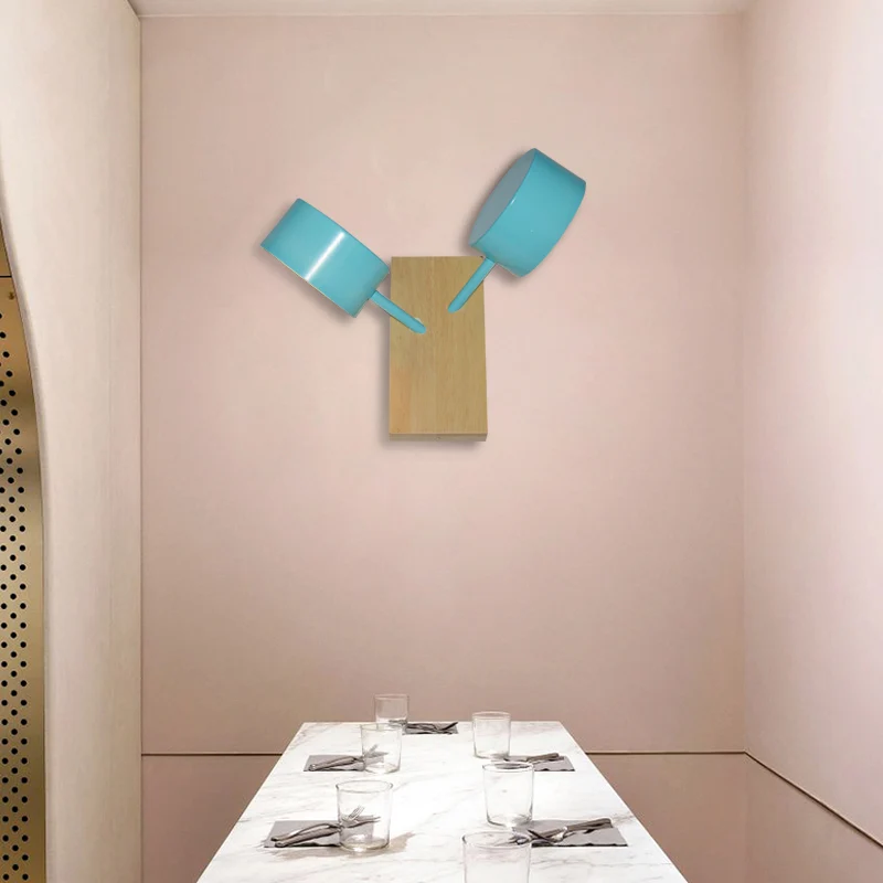 Dubbele trommelschaduw wandgemonteerd helder eigentijds metaal 2 lampen zwart/wit/blauw wandverlichtingsarmatuur voor keuken