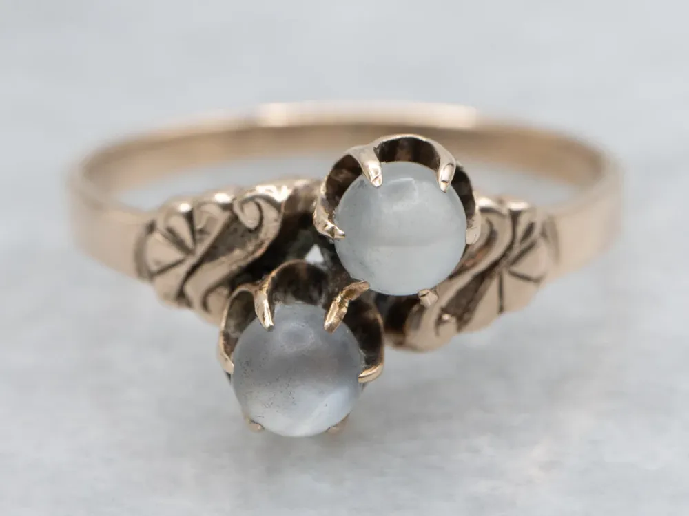 Duo Moonstone Victorian Era Rose Gold Bypass Ring