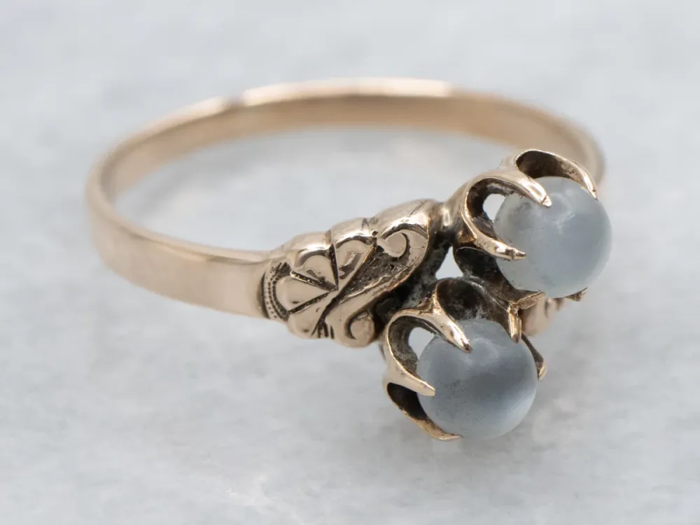 Duo Moonstone Victorian Era Rose Gold Bypass Ring
