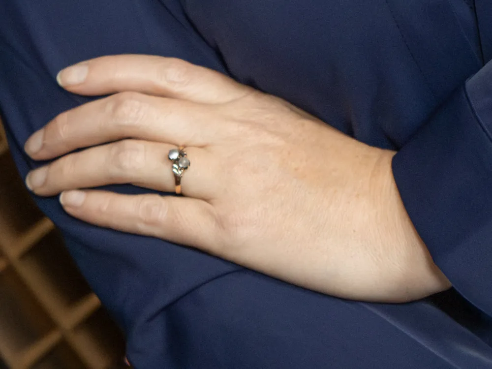 Duo Moonstone Victorian Era Rose Gold Bypass Ring