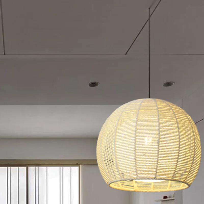 Duo Rattan Shade Pendant Lamp Japanese Simplicity Single Light Hanging Ceiling Light Beige/Coffee Beige
