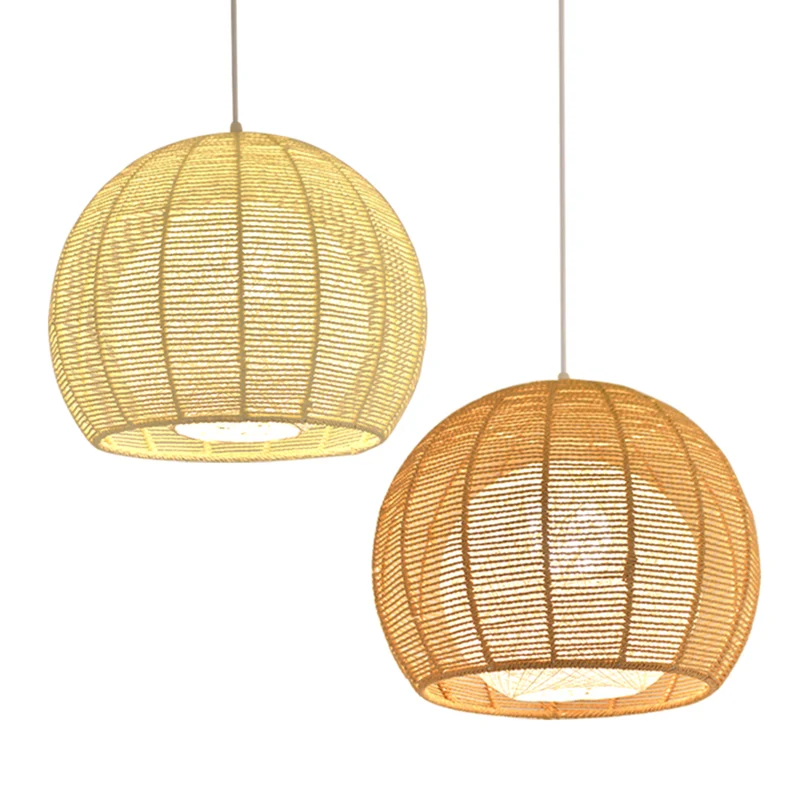Duo Rattan Shade Pendant Lamp Japanese Simplicity Single Light Hanging Ceiling Light Beige/Coffee Beige