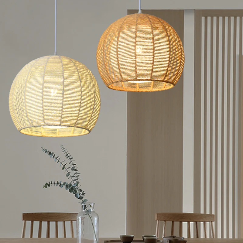 Duo Rattan Shade Pendant Lamp Japanese Simplicity Single Light Hanging Ceiling Light Beige/Coffee Beige