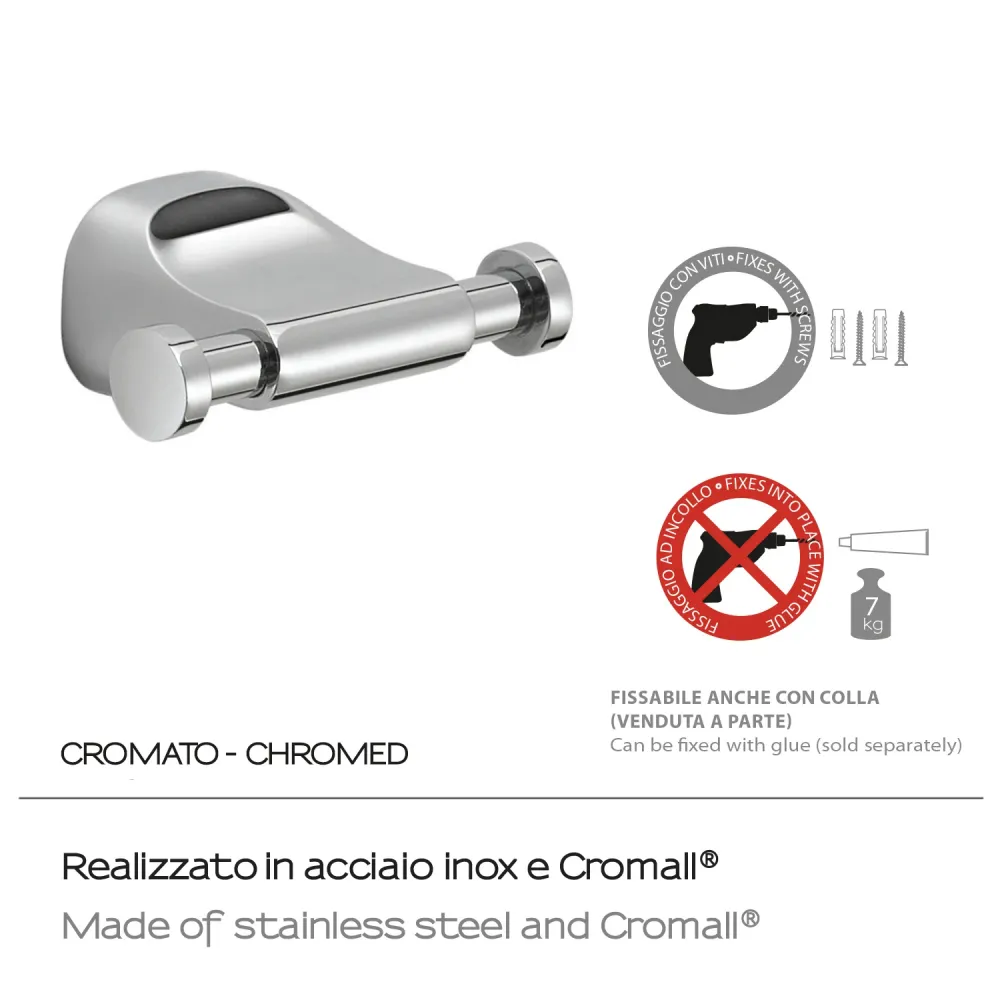 Duo wall coat rack Stainless Steel Gedy Stelvio series - Chrome