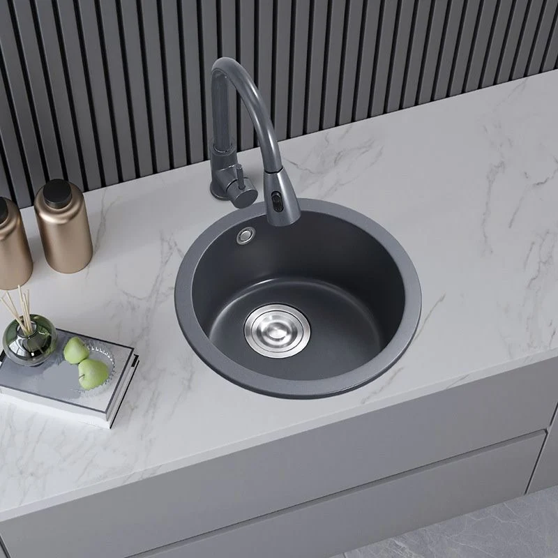 Ebbenhout Round Kitchen Sink Contemporary Drop- 1 Holes Single Bowl Sink 12l