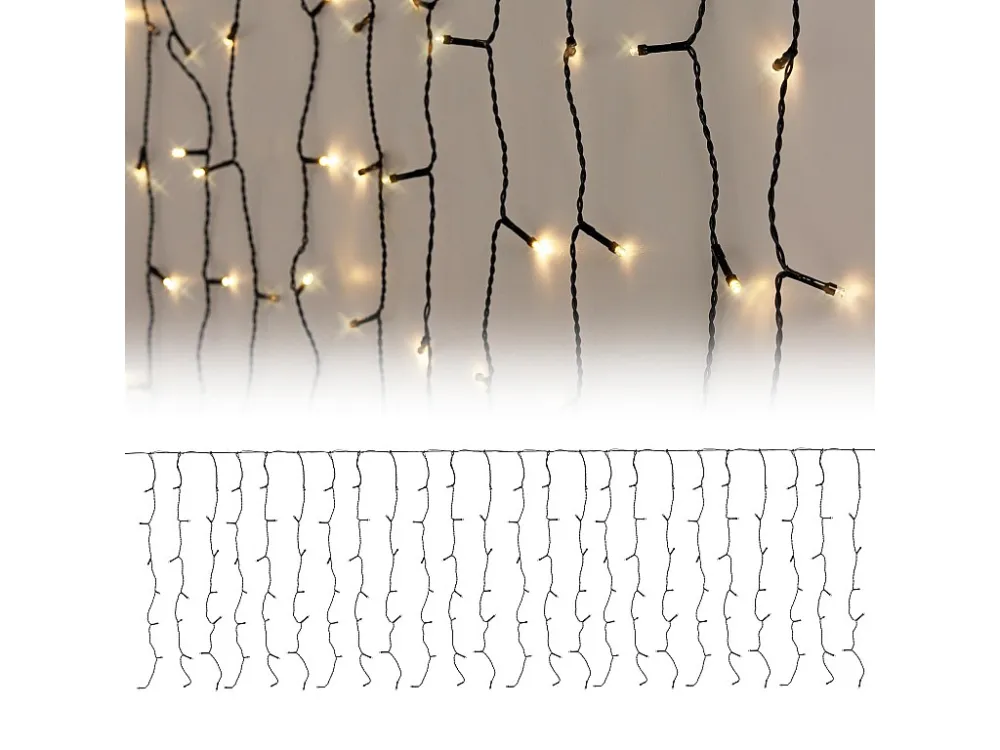 ECD Germany LED lichtgordijn, zwart VINYL, 2m, 200 warm witte LED's, lichtketting, ijsregen, lichtnet, IP44, kerstver...