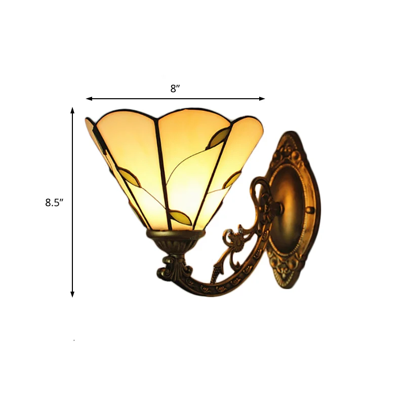 Ecru conische wandverlichting met bladmotief Vintage rustieke wandkandelaar met enkel licht