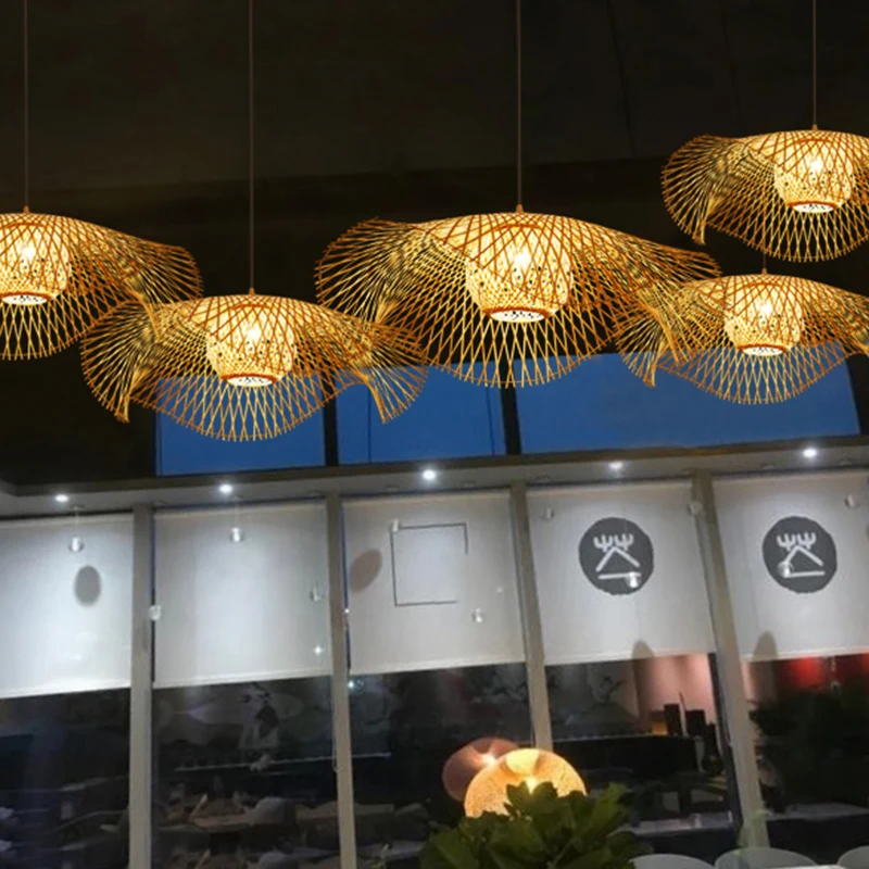 Eenvoud Lotusblad hanglamp Bamboe 1-lichts restaurant hanglamp hout